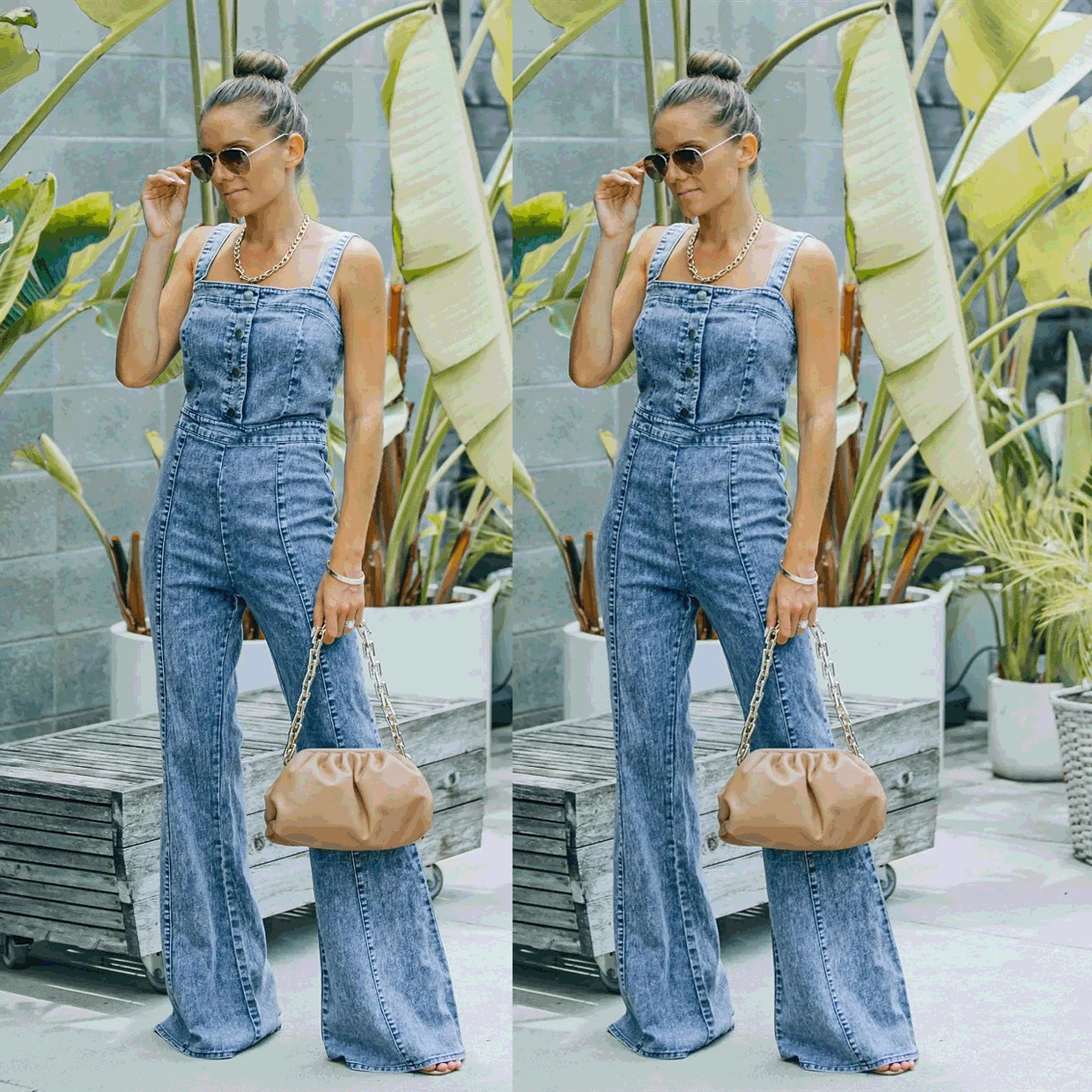 

Autumn and Winter New Style Commuting Water Wash Micro La jumpsuit with shoulder straps and pants