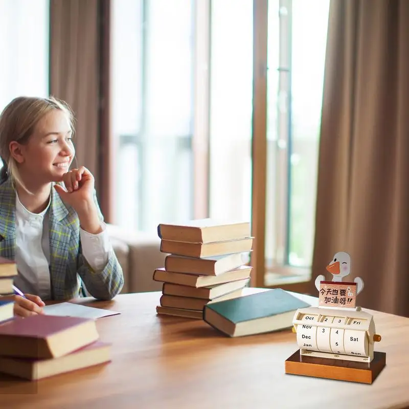 재사용 가능한 나무 탁상 달력, 회전 휠 달력, 월 요일 디스플레이, DIY 휠 데스크탑 장식