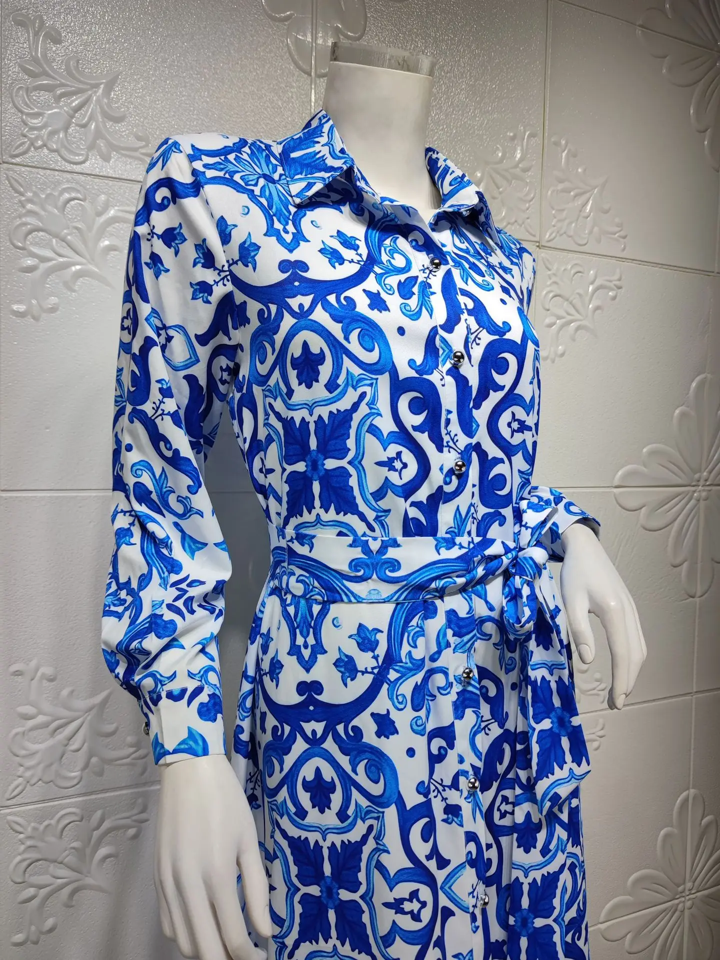 Muslim Dress Women Retro Printed Abaya 2022 New Long Shirt Dress Single Breasted Button Lapel Maxi Robe Spring Summer