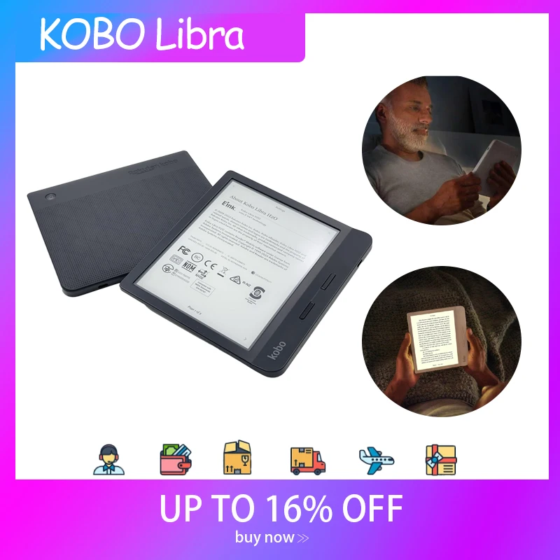 used KOBO Libra H2O N873 7“ereader book without any glare 300PPI