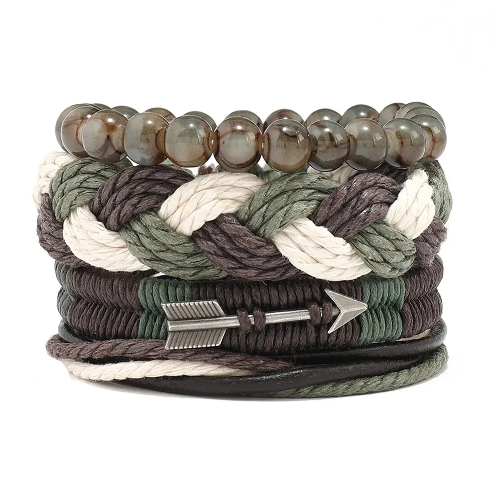 

Trendy DIY Combination Leather Bracelets for Men Hot Selling Retro 4pcs/set Bracelets Bohemian Hand Woven Charm Leather Bracelet