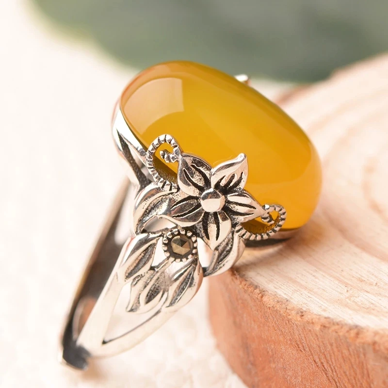 Natural Yellow Agate Rings Topaz Ring With 925 Sterling Silver Jade Natural Stone Jewelry Unisex Energystone Accessories