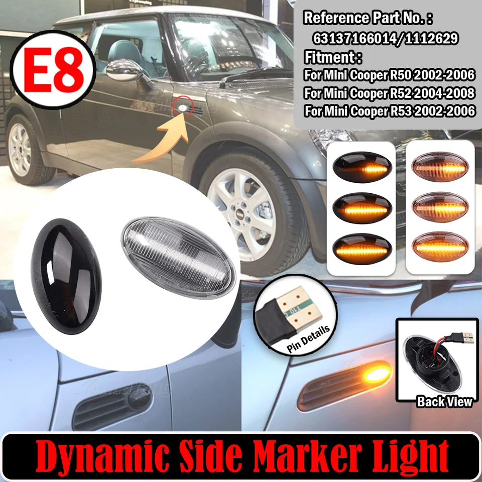 Coppia Di Frecce Laterali A LED Sequenziali Per Mini Cooper R50 R52 R53 (2002-2008) – Colore Giallo, Plug And Play - 6