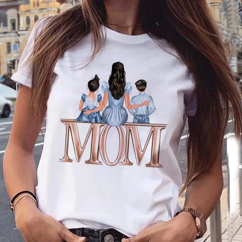 

Women Cartoon Super Mom Print Lady T-shirts