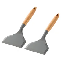 2Pcs Silicone Spatula Wide Mouth Tamagoyaki Shovel Beef Non-Stick Wooden Handle Meat Egg Frying Cooking Tool Kitchen Gadgets