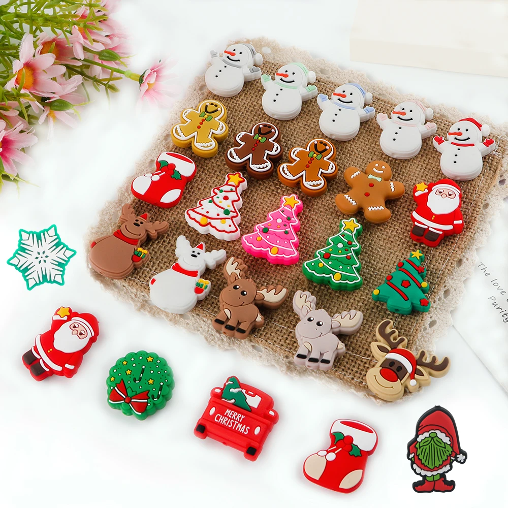 

5/10pcs New Christmas Series Silicone Beads Santa Reindeer Cookies Snowman Beads For Jewelry Making DIY Jewelry Accessories