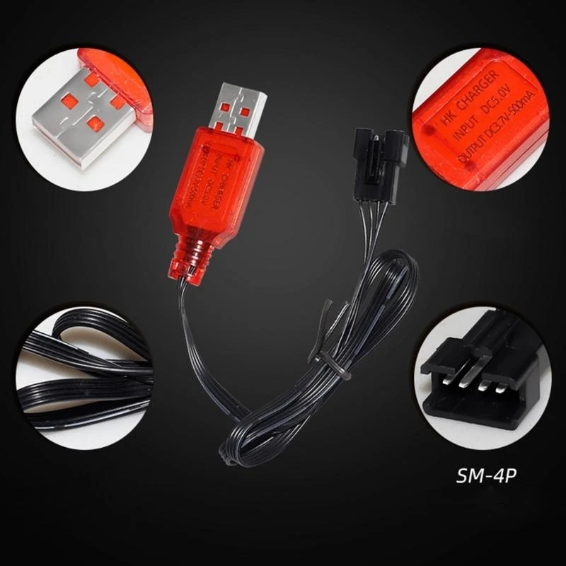7.4V 리튬 배터리용 급속 충전 USB 케이블, SM4P 커넥터가 있는 취미 액세서리