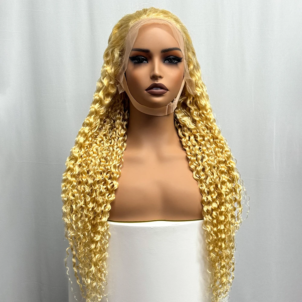 Remy Hair 613 Blonde Jerry Curly Human Hair Wig Blonde  250% Density 13X4 Transparent Lace Wig Godness Deep Curly Wigs For Women