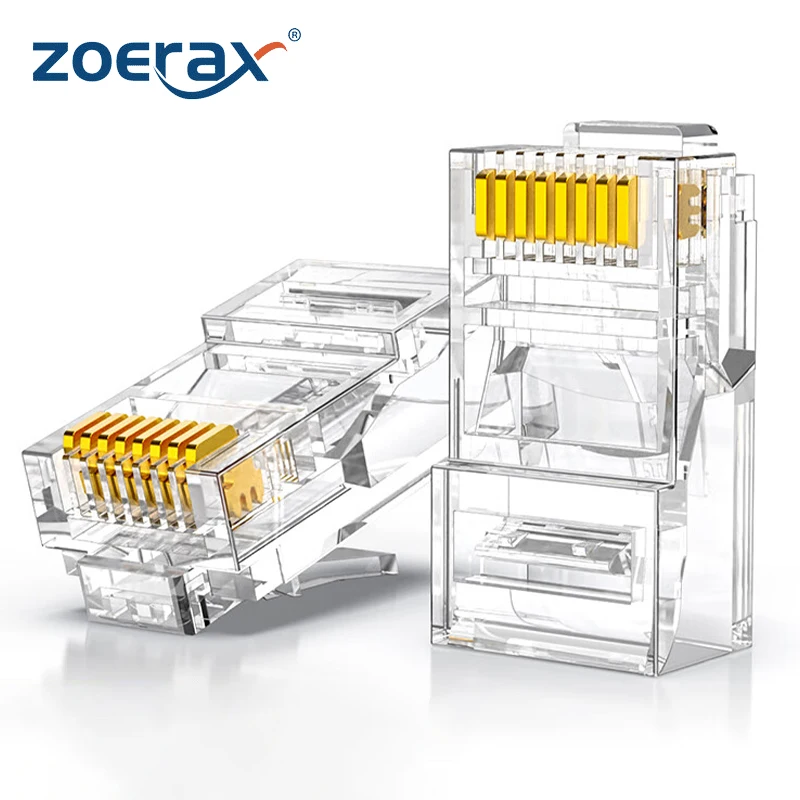 Zoerax Cat5e Cat6 Conector Rj45 Modular Plug Conectores de Rede 50µ Banhado a Ouro 1.1 mm Buraco Final para o Cabo Ethernet