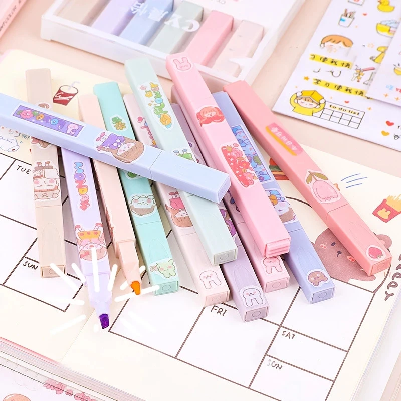 Highlighter Marker Highlighter Pen Marker Pen Korean Stationery Colored Markers Back To School Aesthetic Supplies