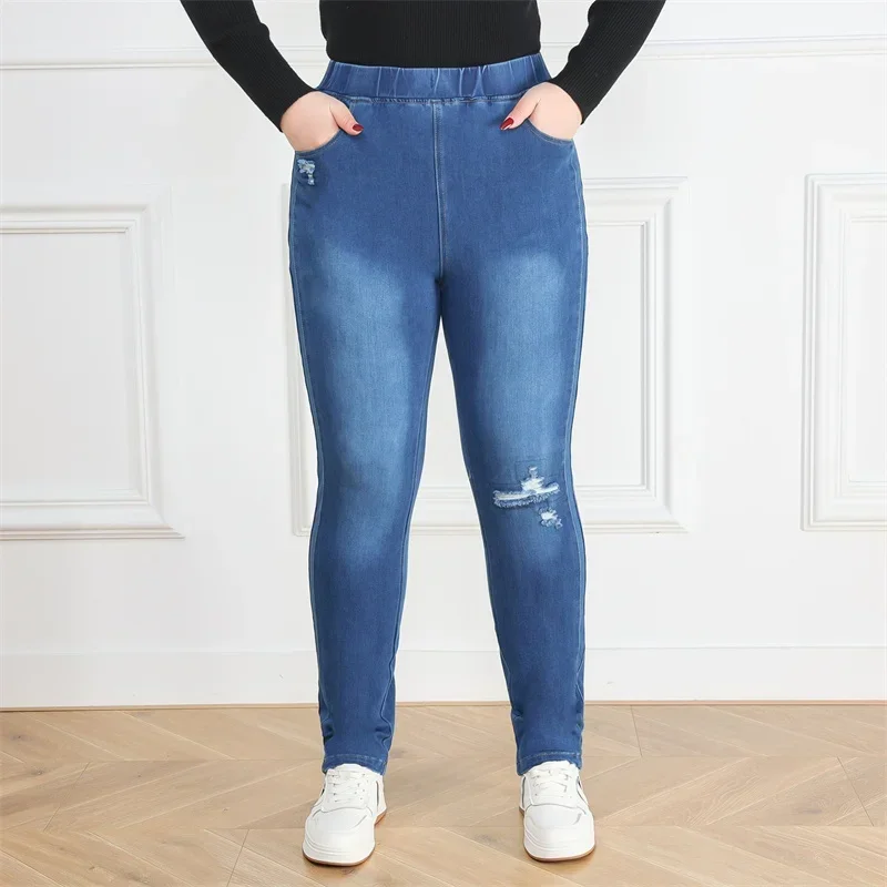 9XL Women Jeans Plus Size Ripped High Waist Slim Fit 5XL 6XL 7XL 8XL Girl Denim Trousers Oversized Female Stretched Pencil Pants 3