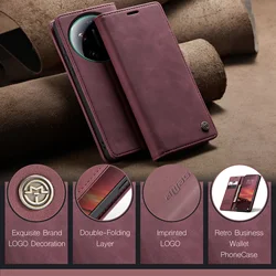 Premium Caseme - 013 Book Style Flip Leather Wallet Case with Card Slots and Stand Feature - Xiaomi 17 (Wine Red)