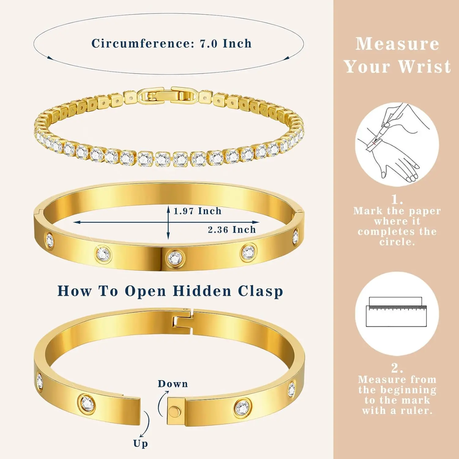 Elegant Stainless Steel Zircon-Embellished Bracelets - Non-Fading Luxury Women's Fashion Jewelry