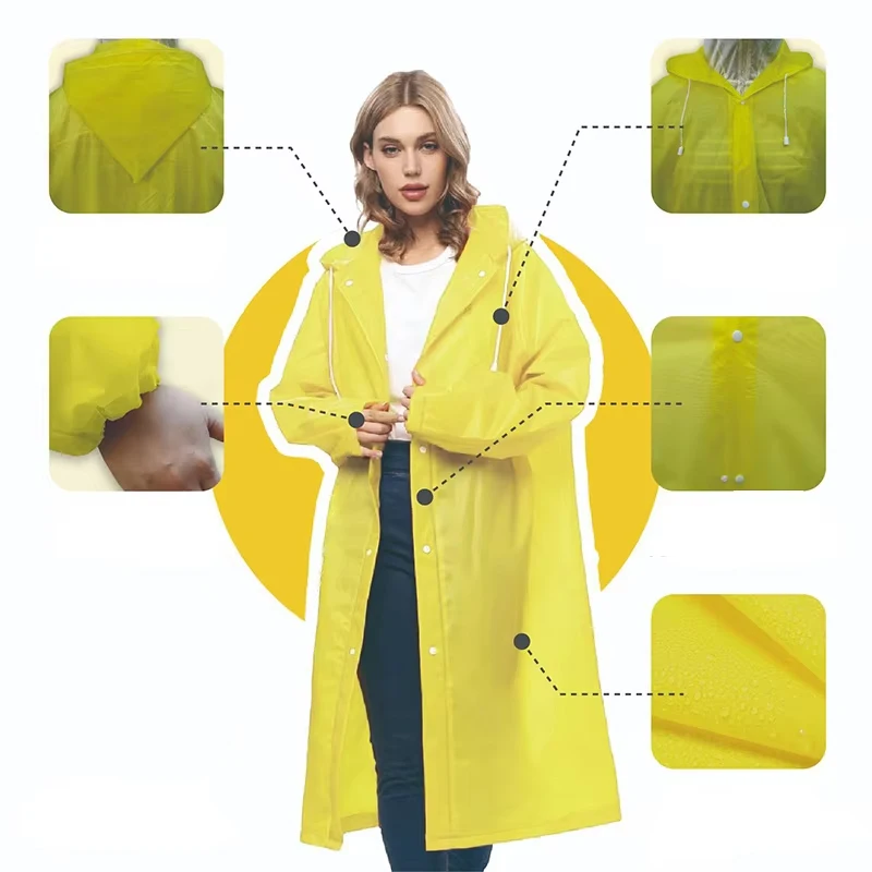 Colorful Disposable Adult Raincoat Windproof Waterproof Emergency Hooded Raincoat Fishing Travel Camping Portable Tool