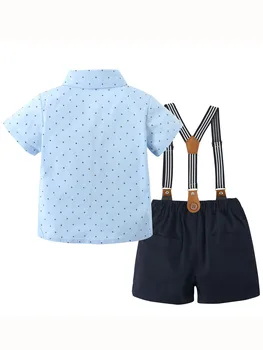 Toddler Baby Boy Clothes 1-5T Boy Gentleman Suit Short Sleeves Shirt +Suspender Pants +Bowtie Toddler Dress Boy Outfit 2