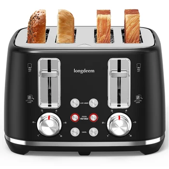 4 Slice Toaster, 1.5" Extra Wide Stainless Steel Slots, Dual Controls, Removable Crumb Tray, 6 Shade Settings, Black 1