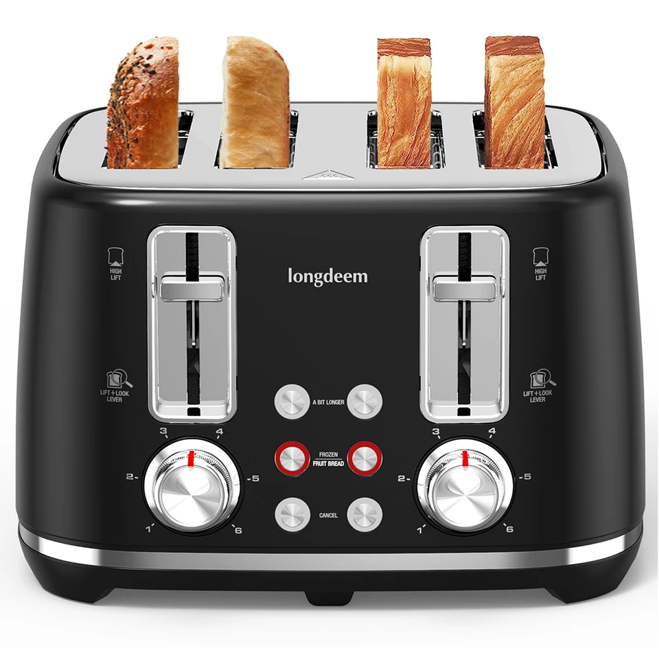 4 Slice Stainless Steel Toaster with Dual Controls