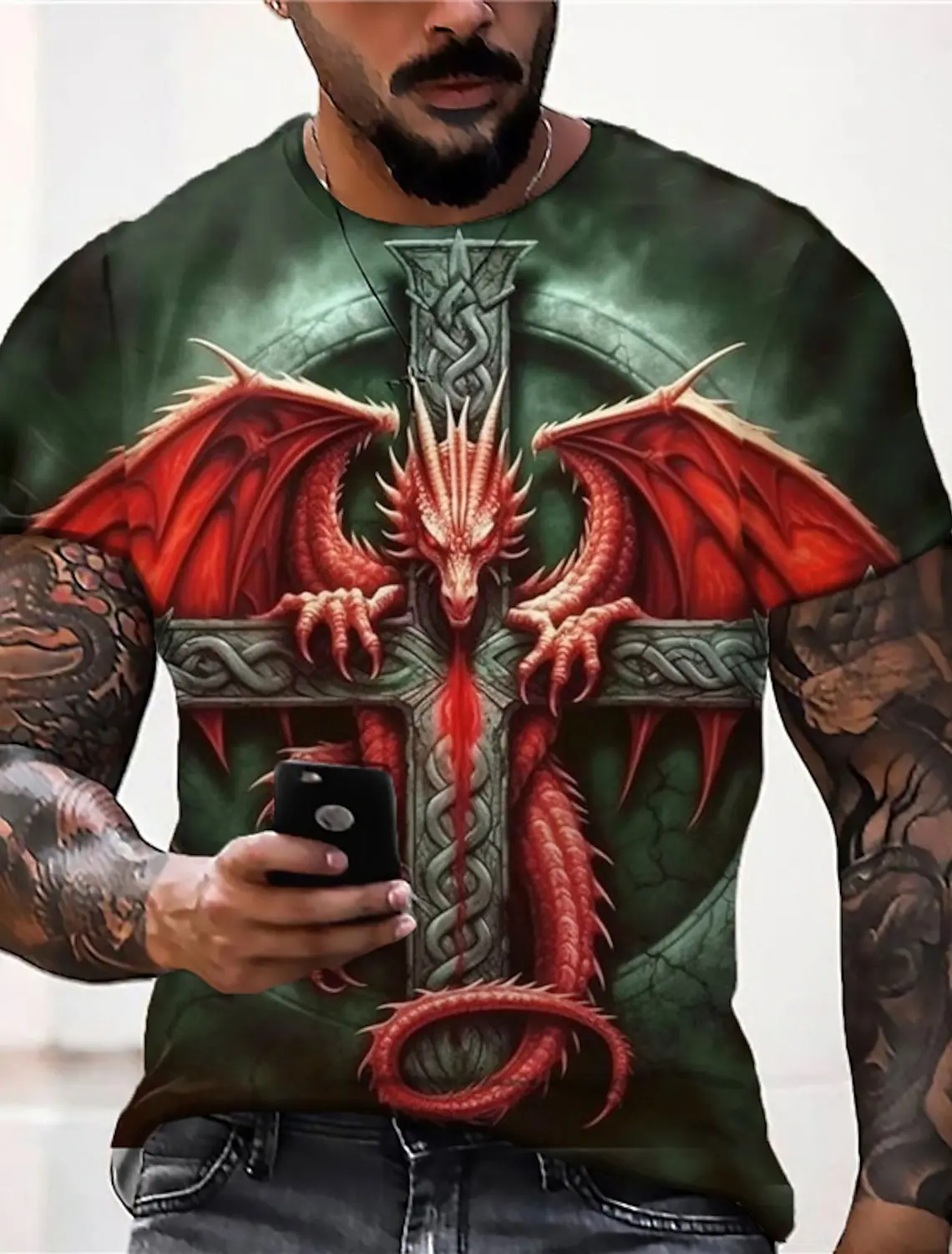 

Men's Vintage T Shirt 3d Print Oversized Retro Dragon Graphics Street Short Sleeve Men Clothing Fashion Summer T-shirts Tee Tops