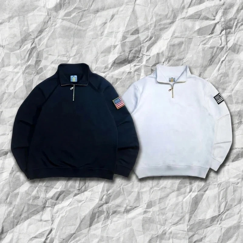 2 Pcs Outerwear Co-ords Y2K Retro Quarterzip Pullover Hoodie American Old Money Zipneck Embroidery Streetwear Sweatshirt Set