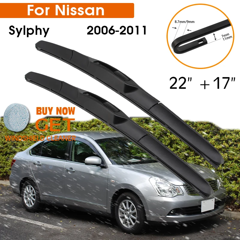 

Car Wiper Blade For Nissan Sylphy 2006-2011 Windshield Rubber Silicon Refill Front Window Wiper 22"+17" LHD RHD Auto Accessories