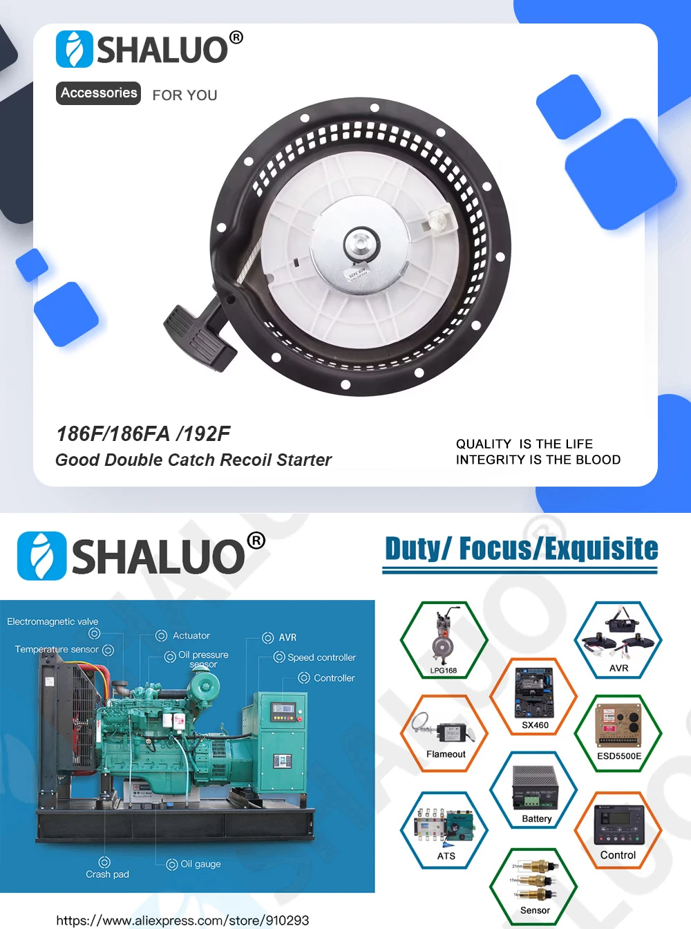 Description Picture 2 of item186F 186FA 192F Good Double Catch Diesel Generator Recoil Starter Electric Genset Engine Pull Starter Assembly Spare Parts