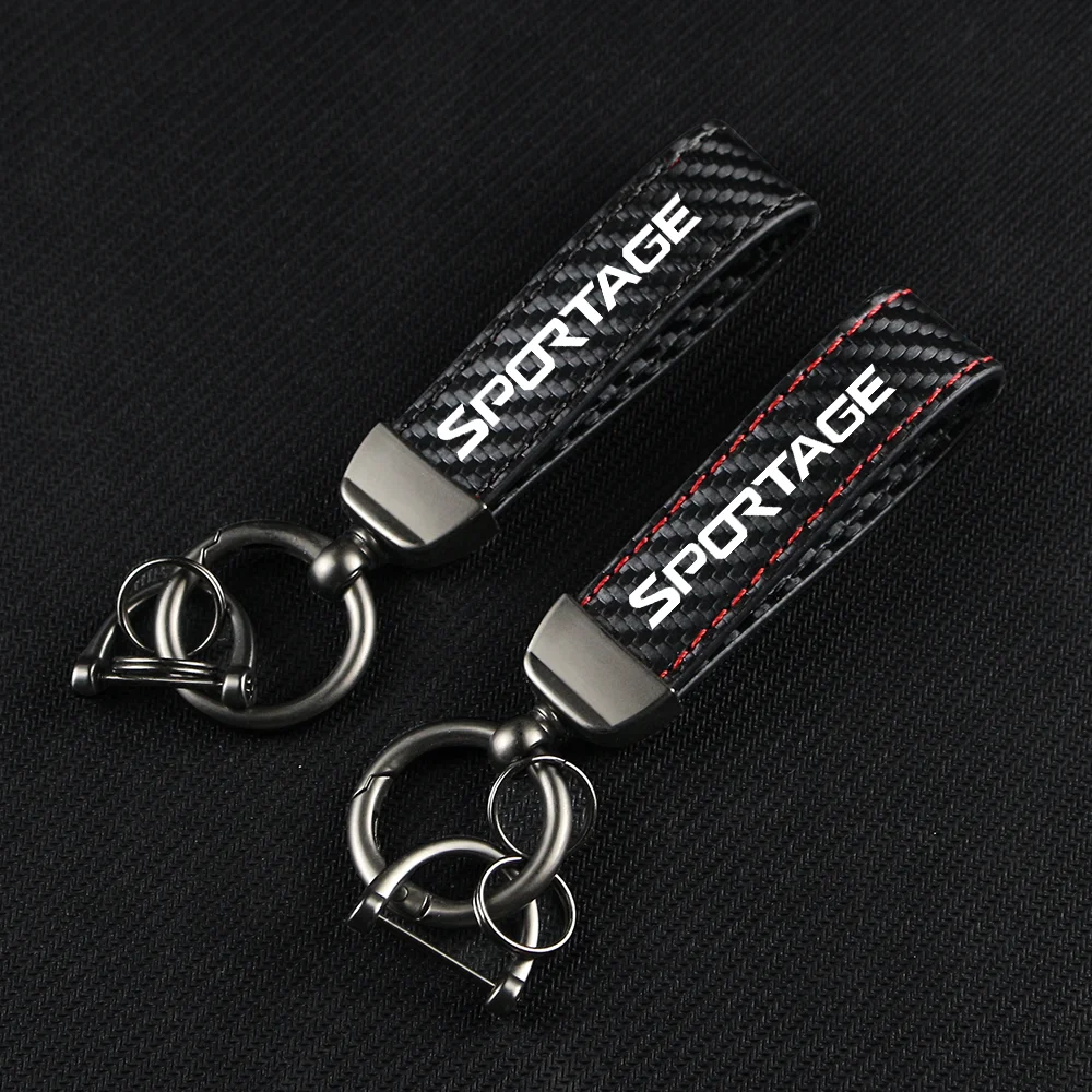 LLavero de cuerda de cuero de fibra de carbono para coche, colgante, hebilla de herradura para SPORTAGE STINGER STONIC, accesorios para automóviles