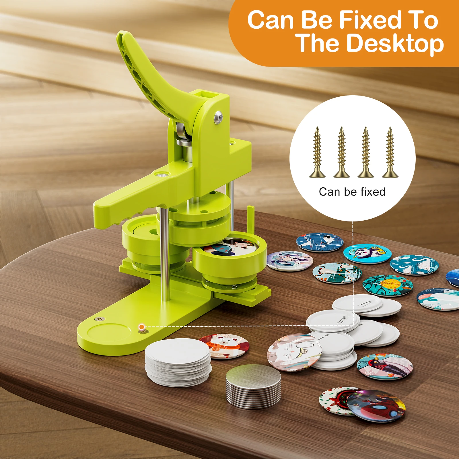 Button Maker Machine 75mm, 3-inch Green Badge Pin Press Button Making Kit  with 400Pcs Free Blank Round Button Parts Metal Pin Back & Picture Paper 