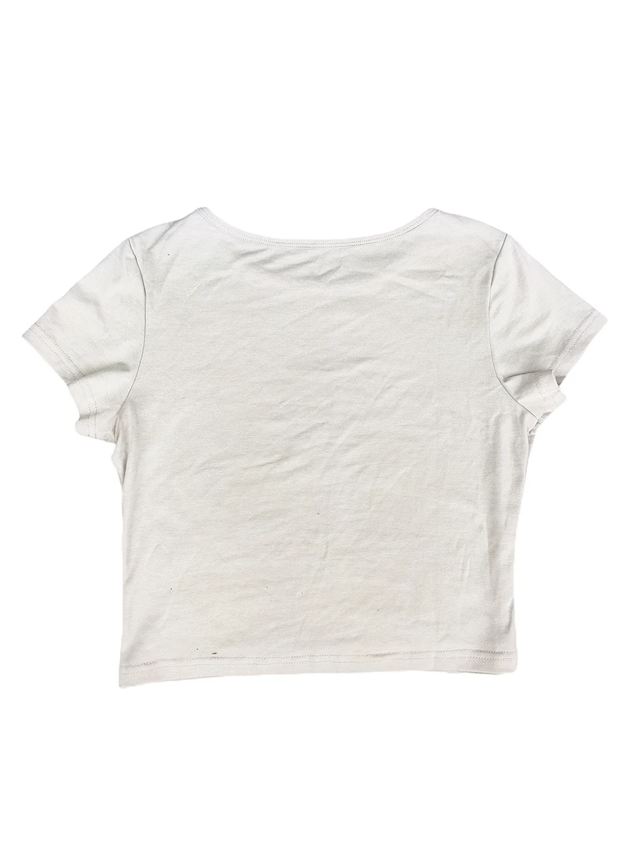 T-Shirt Estiva Slim Fit Da Donna Manica Corta Girocollo Star Print Club Streetwear Crop Top (Off White M)