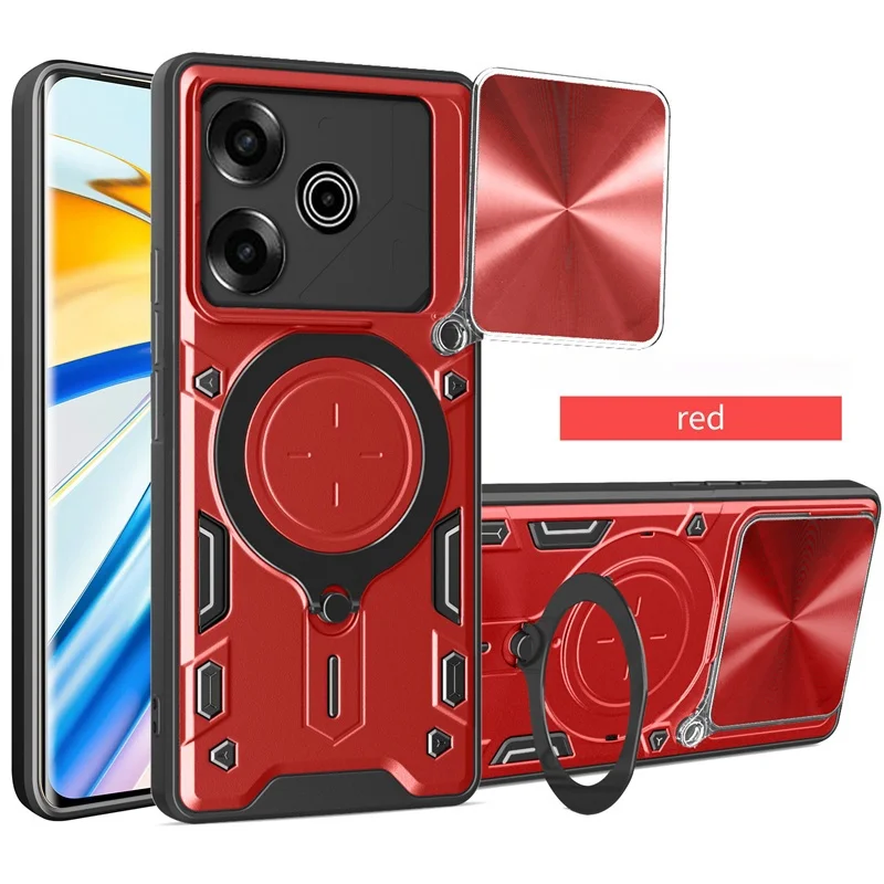 Magnetic Ring Armor Shockproof Phone Case with Lens Protector