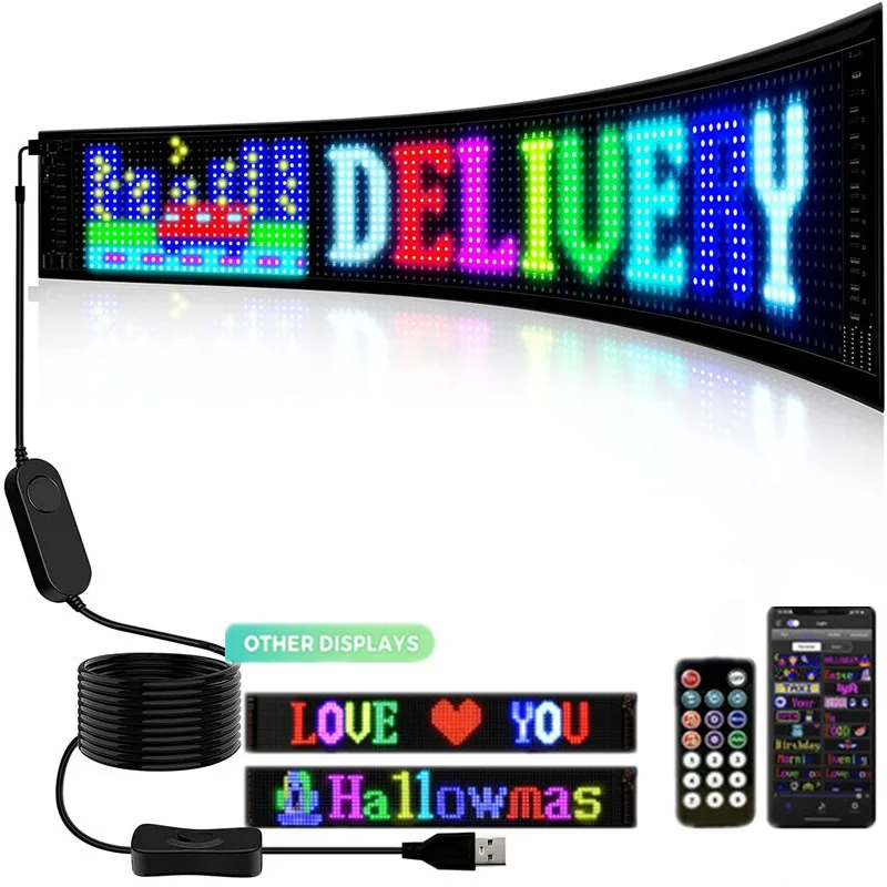 LED Matrix Pixel Panel with Bluetooth App Remote Control , Programmable Scrolling Bright Advertising Flexible DIY USB Car Sign 5v usb led neon light strip dimmable flexible neon sign tape 2835 120led m with dimmer led ribbon 0 5m 1m 2m 3m 5m diy decortion