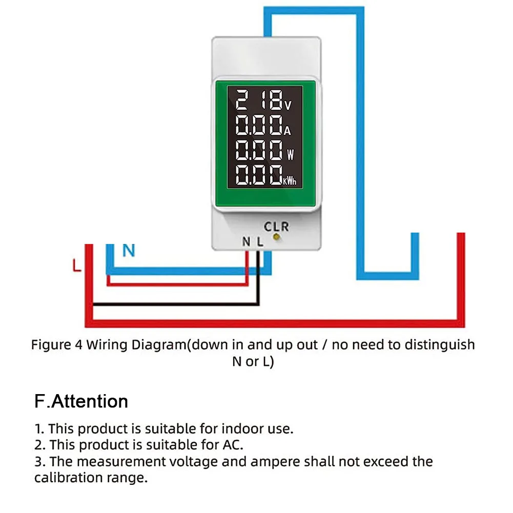 

IDC Ammeter Amp Din Durable LCD Display Meter Power Rail Track Installation Voltmeter 0-100A Wattmeter Boutique