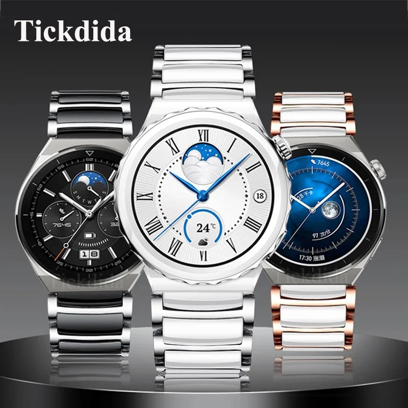 

Ceramic+Metal Strap For Huawei Watch GT 3 Pro Strap 43mm Luxury Bracelet wristband for Galaxy Watch 4 Classic 46mm Correa