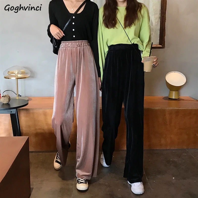 

Trousers Women Summer Gold Velvet Wide-leg Loose 4XL Casual Elegant Drape Solid Korean-style All-match Trendy Pants Штаны Lady