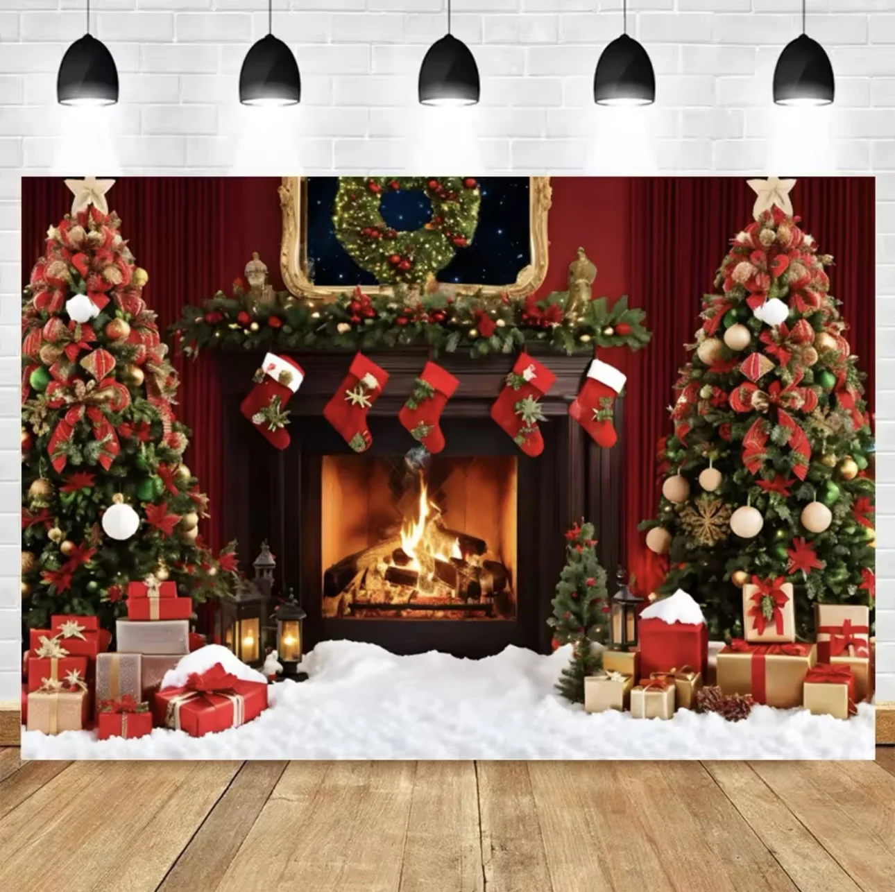 POYCTRIN 8x6FT Christmas Gingerbread House Backdrop Winter Glitter Tree Party - View #3