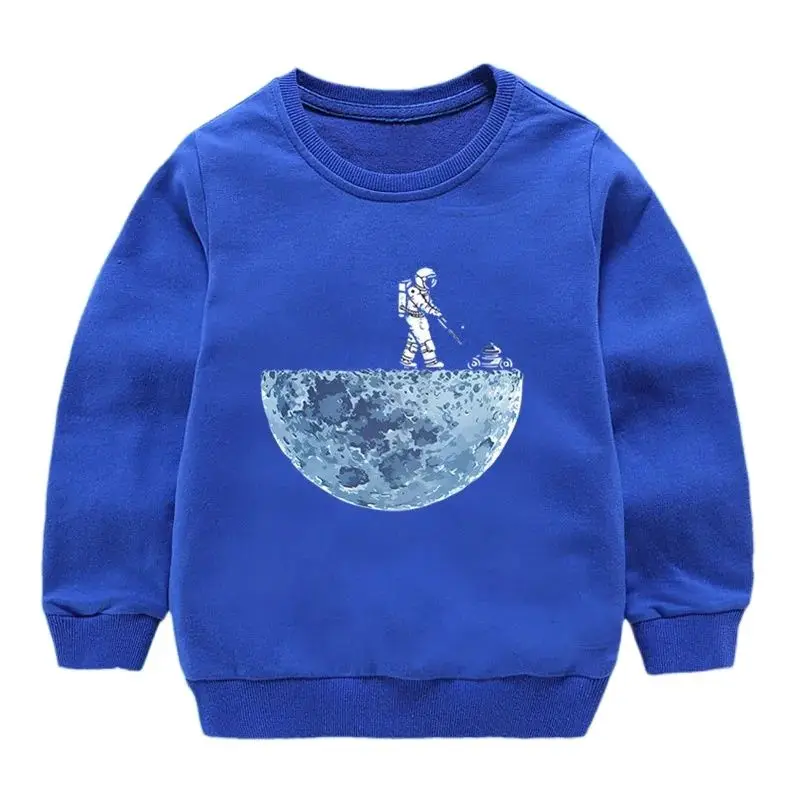 Boys Girls Fashion Versatile Cartoon Funny Astronaut Print O-Neck Sweatshirts Children's Spring & Autumn Casual Pullover kids sweater kids hoodie sweatshirts