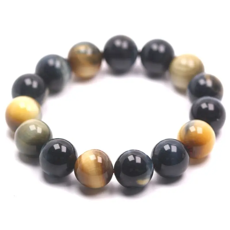 Hawk Eyes Gemston Natural Gold Blue Tiger Eye Round Beads Potente Bracciale Elasticizzato Crystal Stretch Per Uomo Donna Aaaaaa