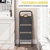 3 Step Ladder, Sturdy Steel Step Stool with Anti-Slip Wide Pedals, Handrail, Safe-Lock Design, Pass 800lbs L 6