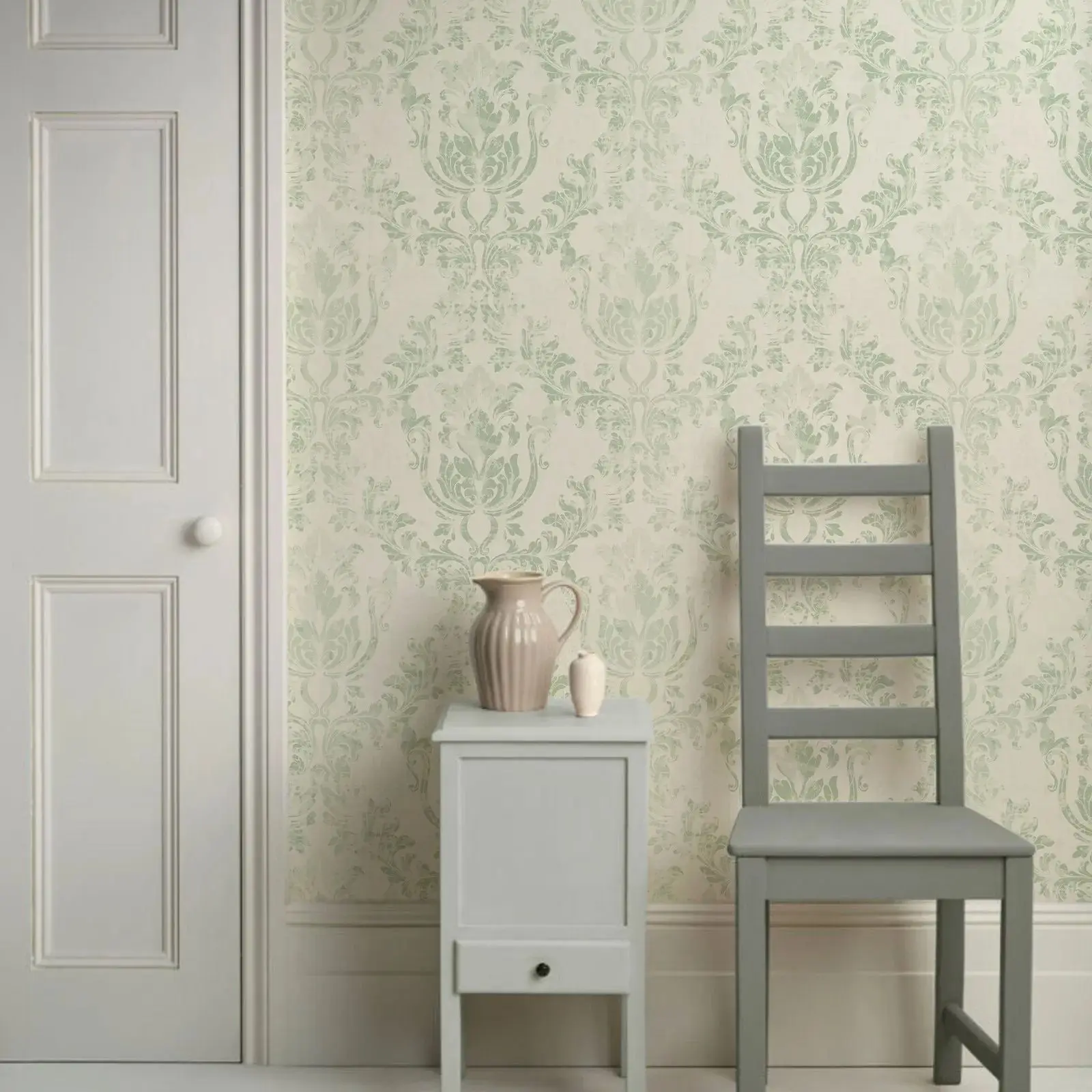 Vintage Green Damask Wallpaper Roll,Peel and Stick Wall Paper For Home ...