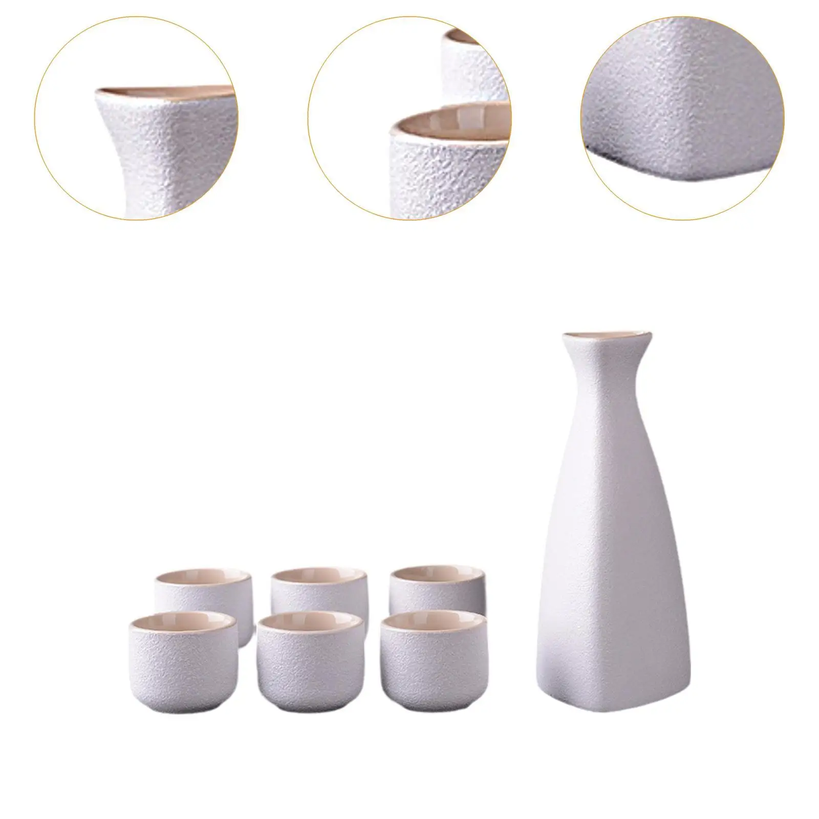 Ceramic Sake Pot Cups Set White Stoneware Decoration Drinkware Crafts Traditional for Cabinet Kitchen Tea Party Drawer Cupboard
