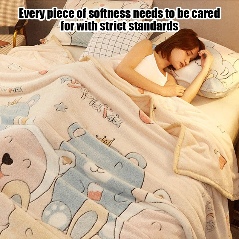Velvet Bed Sheet Cartoon Bear Thickened Winter Warm Blanket Version Bed Cover Queen King Bedspread Home Decor Coverlid 2