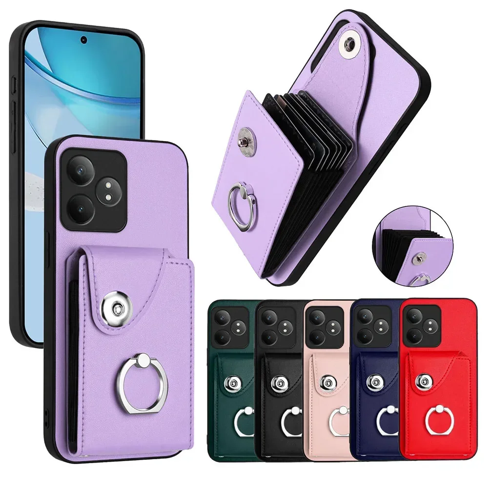 Elegant Ring Vertical Leather Wallet Card Holder Case Cover