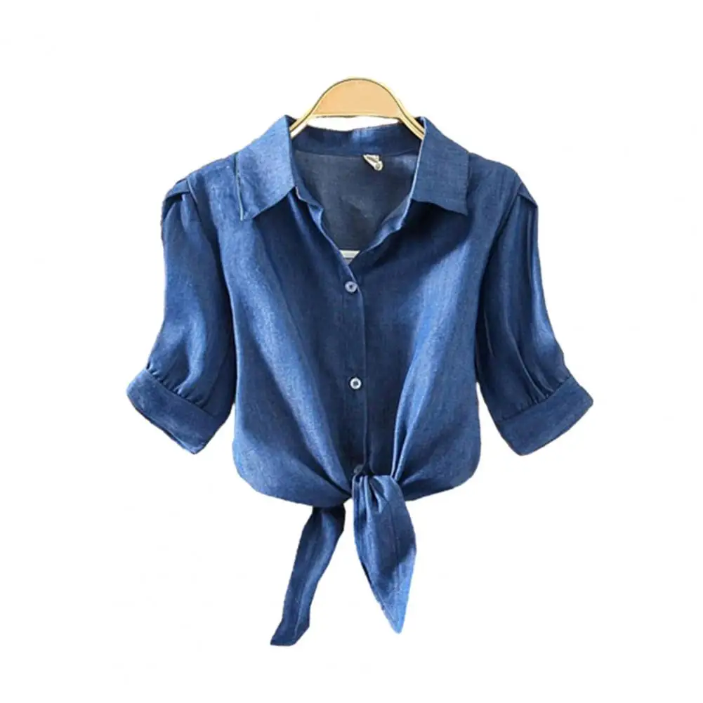 

Elegant Women Fall Shirt Three Quarter Sleeve Lace Up Knot Lapel Loose Buttons Casual OL Commute Blouse blusa mujer moda 2023