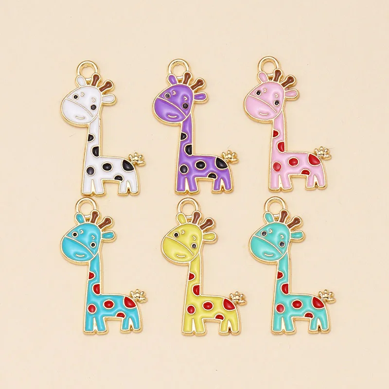 12Pcs Colourful Cartoon Giraffe Charms Enamel Alloy Pendant for DIY Cute Animal Keychain Necklace Jewelry Making Craft Supplies