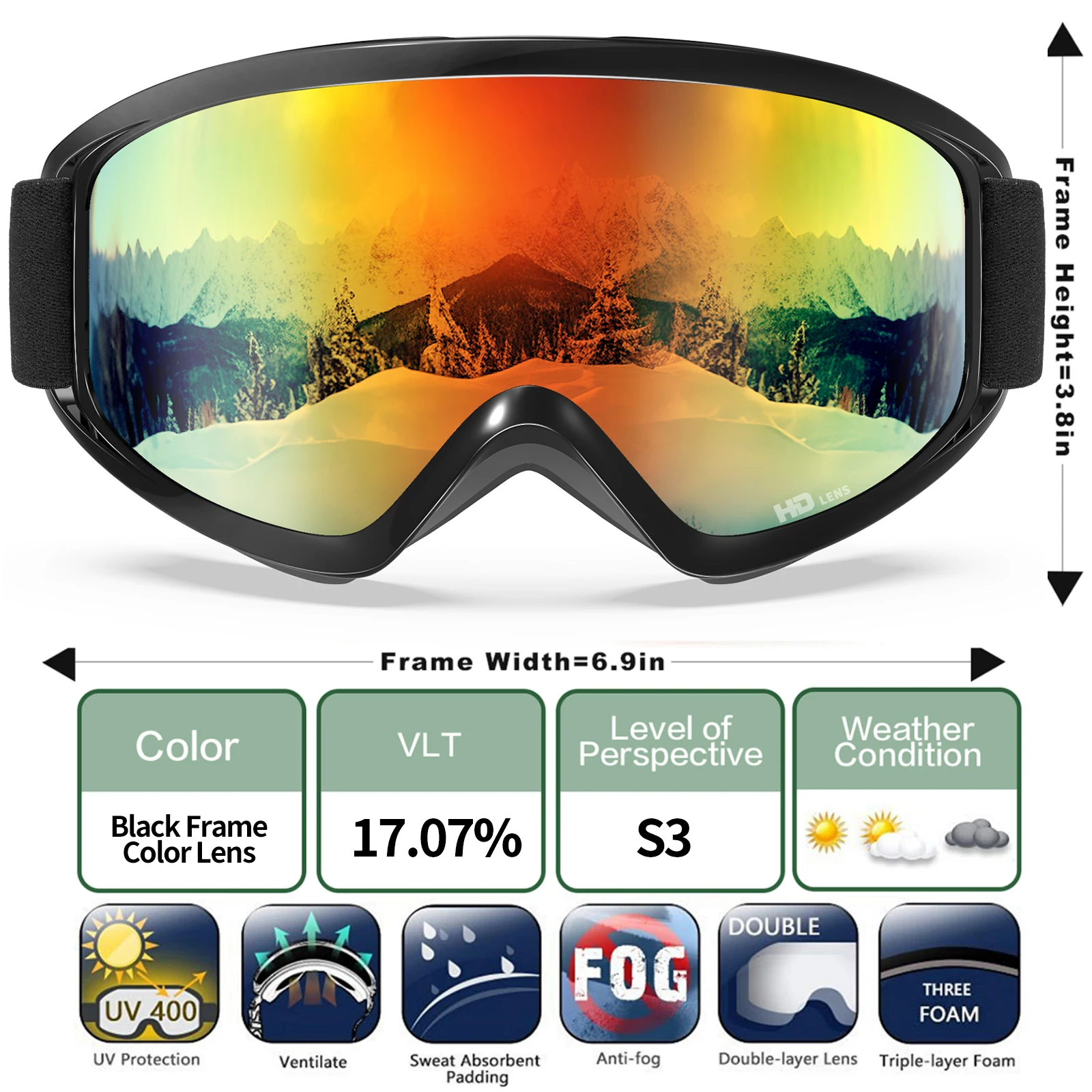 Maxjuli Ski brille, Schnees port otg Snowboard brille für Männer Frauen & Jugendliche 100% Protectin Schneemobil Ski Skating m7 – Detail 19