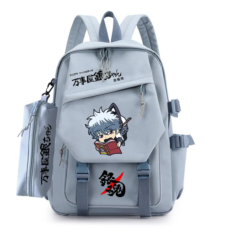 Gintama Cartoon Backpack High Quality Waterproof Nylon School Bag Big Student Bag Cute Travel Rucksacks With Pencil Case