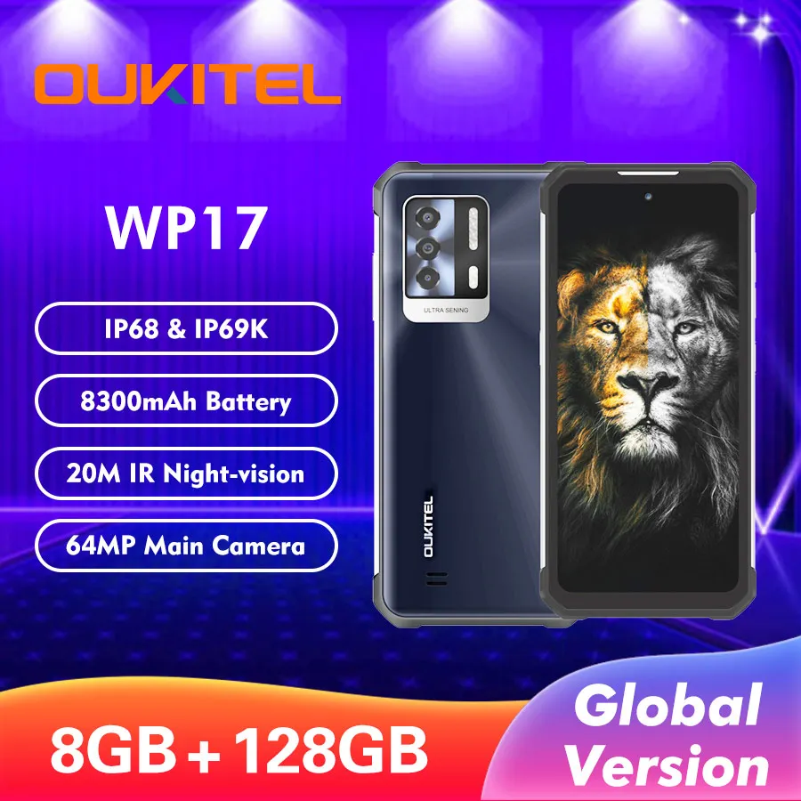 Global Version Oukitel WP17 Rugged Smartphone 8300MAH 8GB+128GB 6.78“FHD+ Android 11 Mobile Phone 64M+16M NFC Cell Phone