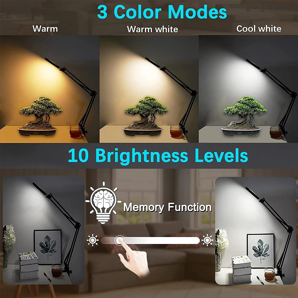 5X Magnifying Glass with Light 2-in-1 LED Lighted Magnifier 3 Color Modes Stepless Dimmable Hands Free Magnifying Desk Lamp 5