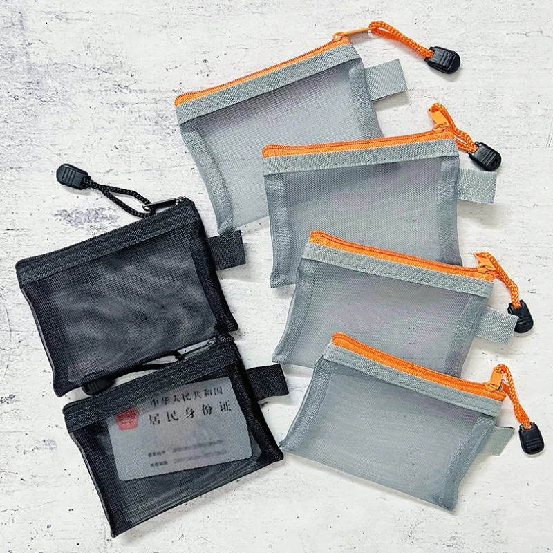 Mini Transparent Mesh ID Card Holder Coin Pocket Travel Portable