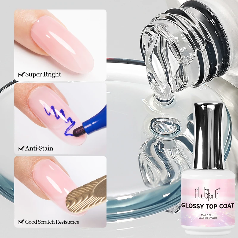 15ML Glossy Top Coat Shine Finish Long Lasting Soak Off Nail Clear UV Nail Lamp Gel For Gel Nail Polish salon Nail Art Design