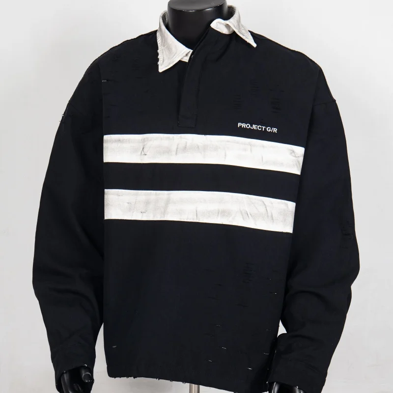 トップス project gr polo shirt size1 Oversized Project GR Polo Shirt with Ripped Details Vintage
